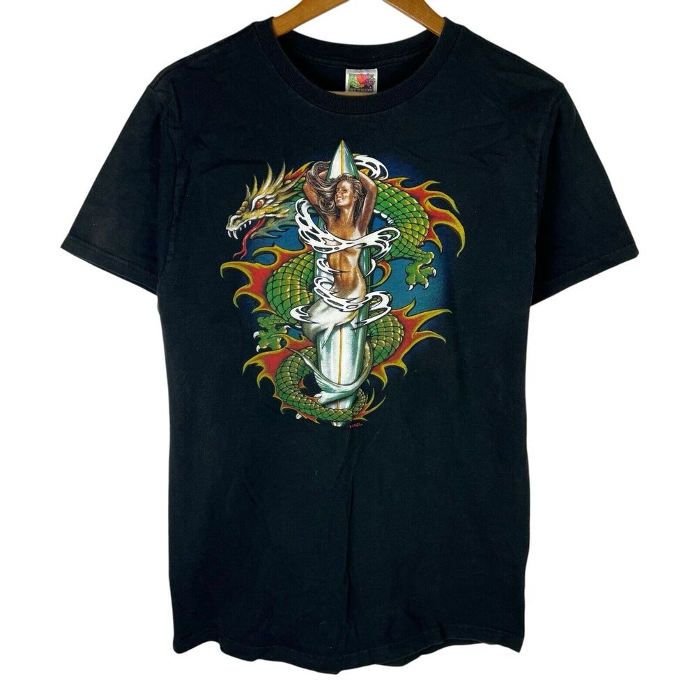 Vintage Y2K FOTL Mens Sz M Shirt Dragon Mermaid Girl Skater Grunge Surf Graphic
